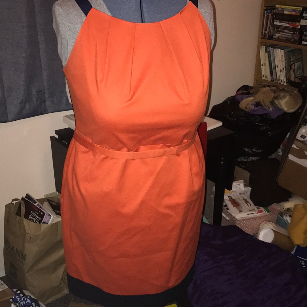 Tahari Orange and blue color block a line dress